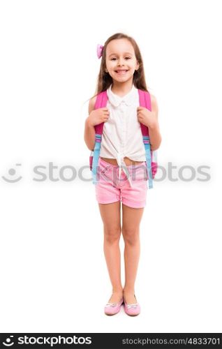 A small student posing isolated over white background