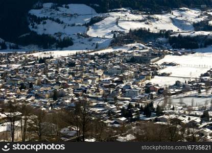A snow-covered town in the Austrian Alps