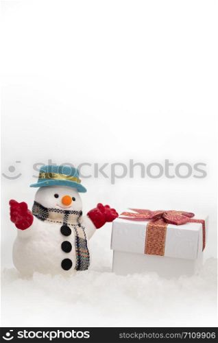 A snowman on white background with copy space for season greeting Merry Christmas, AF point selection,