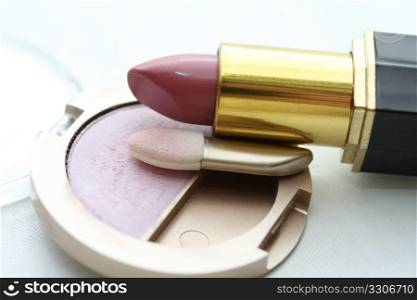 A solitaire pink eye shadow palet and a pink lipstick
