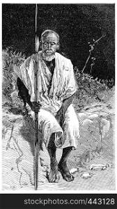 A Somali warrior, vintage engraved illustration. Journal des Voyage, Travel Journal, (1880-81).