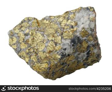 A splinter of chalcopyrite, isolated on a white background