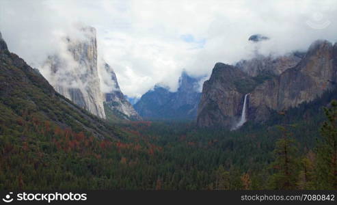 A spring storm moving though Yosemite Valley