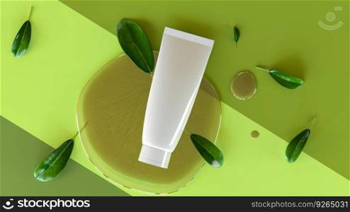 A squeeze tube for applying creams or cosmetics on green background