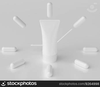 A squeeze tube for applying creams or cosmetics on white background