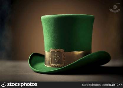 A St. Patrick’s day costume hat of a leprechaun. Irish green hat on a dark background. 