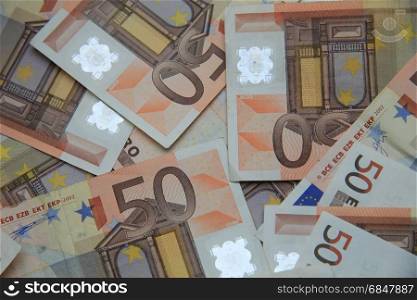A stack of 50 euro banknotes, european currency