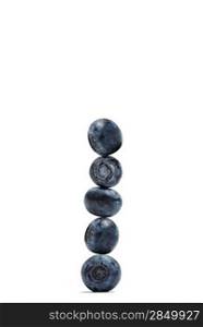 A stack of blueberries isolated on white
