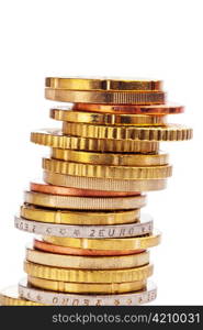 a stack of coins of euro cents. isolated on white background