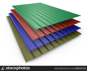a stack of colored metal profile sheets. 3d render.