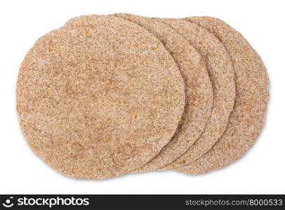 A stack of corn tortillas on a white background with clipping path