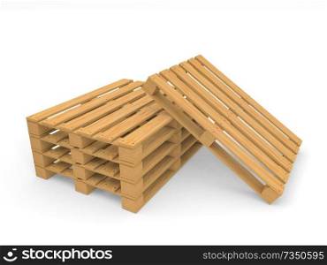 A stack of wooden pallets on a white background. 3d render illustration.. A stack of wooden pallets .