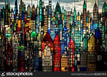 A stained glas city background created with generative AI technology