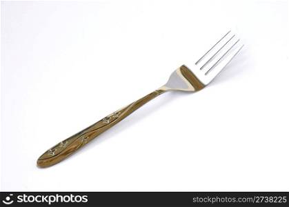 A stainless fork on a white background