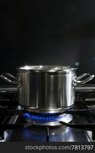 A stainless steel pan on a stove