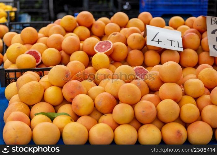 A stall selling grapefruit at the Antalya public market