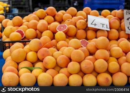 A stall selling grapefruit at the Antalya public market