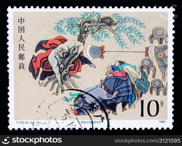 A stamp printed in China shows ancient story of The Water Margin, circa 1987