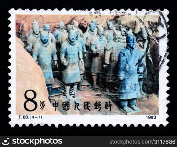 A Stamp printed in China shows Terracotta army, 1983