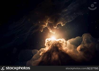 a star emerging from its nebular cloud, the first light shining in the darkness, created with generative ai. a star emerging from its nebular cloud, the first light shining in the darkness