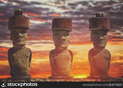 A statue on Easter Island or Rapa Nui in the southeastern Pacific, the territory of Chile.. statue on Easter Island or Rapa Nui in the southeastern Pacific