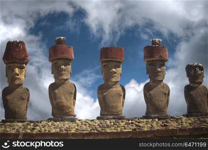 A statue on Easter Island or Rapa Nui in the southeastern Pacific, the territory of Chile.. statue on Easter Island or Rapa Nui in the southeastern Pacific