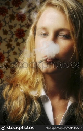 A stock photo of a woman smoking