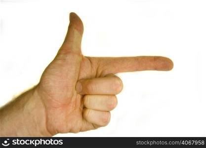 A stock photograph of a man&acute;s hand pointing.