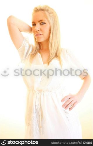 A stock photograph of a portrait of a young blonde model.