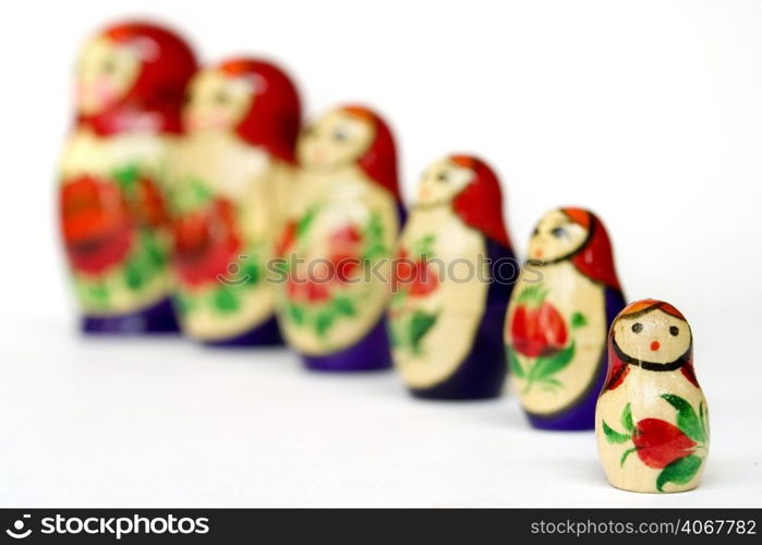 A stock photograph of a set of Russian Dolls.