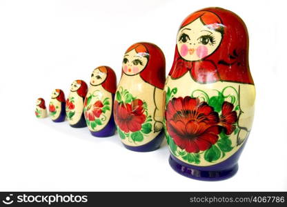 A stock photograph of a set of Russian Dolls.