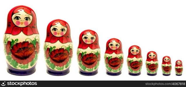 A stock photograph of a set of Russian Dolls.