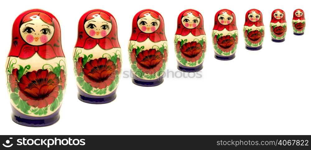 A stock photograph of a set of Russian Dolls.