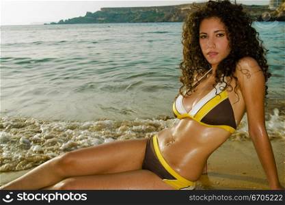 A stock photograph of a sexy young woman with a fit strong figure.