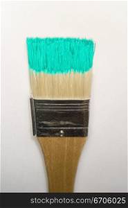 A stock photograph of an artists paint brush with fresh colorful paint on its bristles.