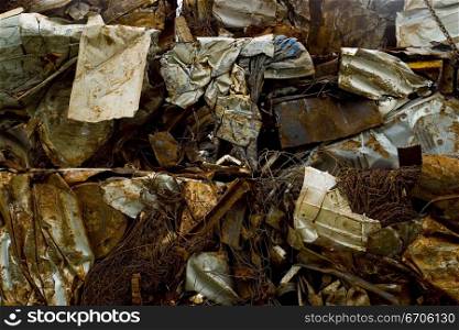 A stock photograph of Crushed Steal prepared for recycling.