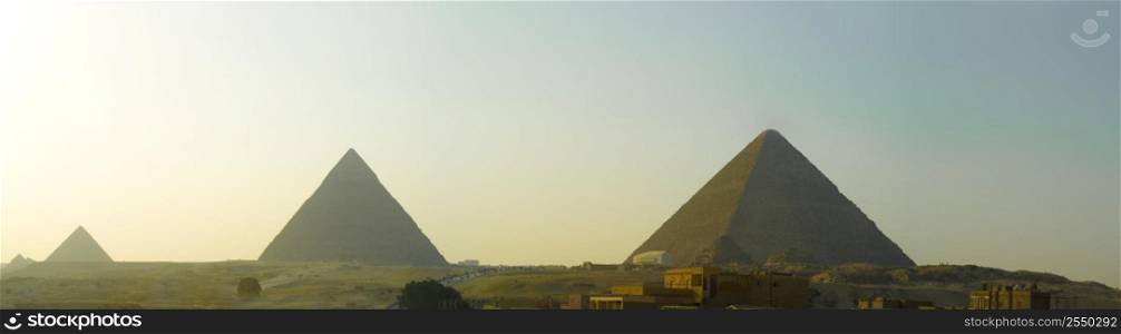 A stock photograph of the Pyramids of Giza in Cairo Egypt.