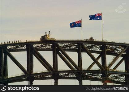 A stock photograph of the SydneyaHarbor Bridge, Australia.