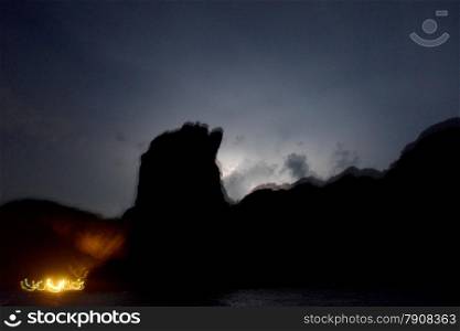 a storm at the Hat Tom Sai Beach at Railay near Ao Nang outside of the City of Krabi on the Andaman Sea in the south of Thailand. . THAILAND