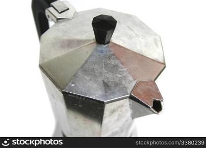 A stove top mocca espresso maker isolated on white.