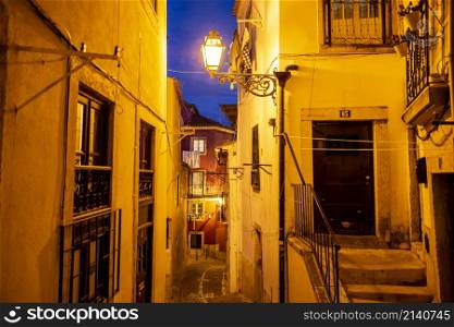 a street and alley in Alfama in the City of Lisbon in Portugal. Portugal, Lisbon, October, 2021
