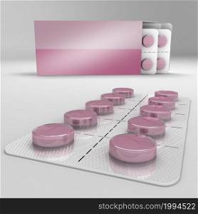 A strip of pills 3d rendering isometric illustration. suitable for your design element.