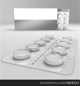 A strip of pills 3d rendering isometric illustration. suitable for your design element.