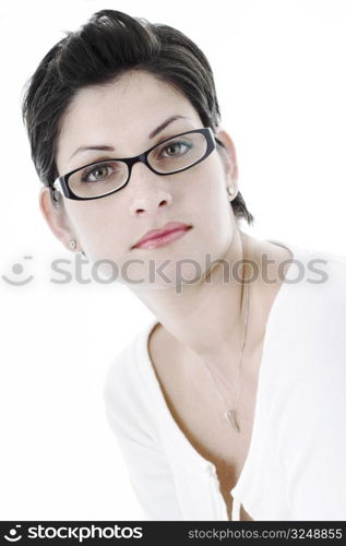 A strong young woman in trendy glasses.