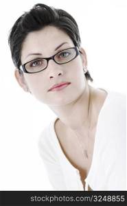 A strong young woman in trendy glasses.