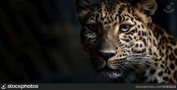 A stunning photograph of a leopard&rsquo;s face with piercing blue eyes, showcasing the wild beauty of nature. AI Generative