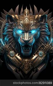 A stunning portrait Fierce black lion in glowing armor. A stunning portrait Fierce black lion in glowing armor AI Generated