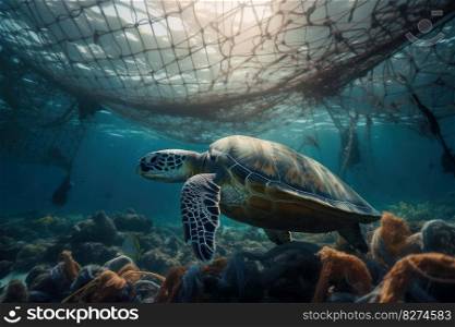 A stunning turtle in its natural environment, a symbol of the beauty and resilience of marine life. The image highlights the need for environmental conservation. AI Generative. 