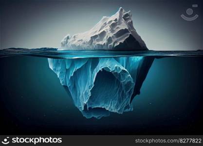A stunning underwater view of a large iceberg floating in the ocean, showcasing the natural beauty and power of this remarkable creation of nature. AI Generative.
