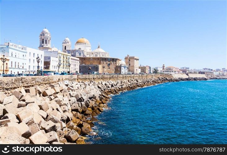 A sunny day with a deep blue sky in Cadiz, Andalusia region, South of Spain.